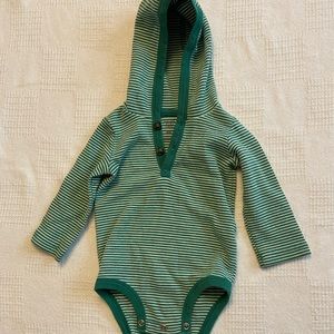 9 mos boys green striped hoodie onesie